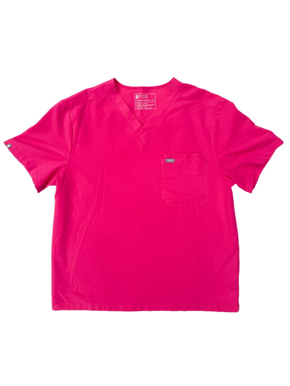 FIGS Men's XL Leon Three-Pocket Scrub Top Shocking Pink V-Neck Short Sleeve Bold